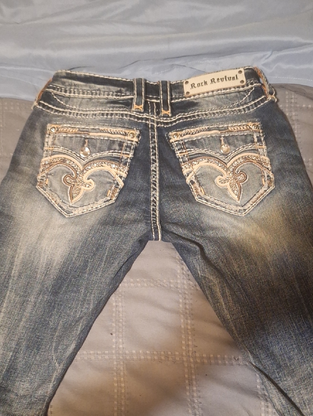 Rock Revival Women's Straight Leg Distressed Blue Jeans